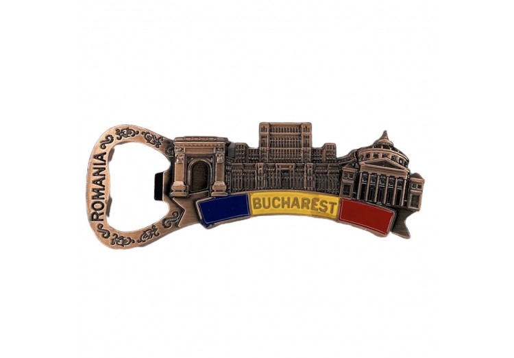 Magnet metalic deschizător de sticle Arcul de Triumf, Palatul Parlamentului și Ateneul Român